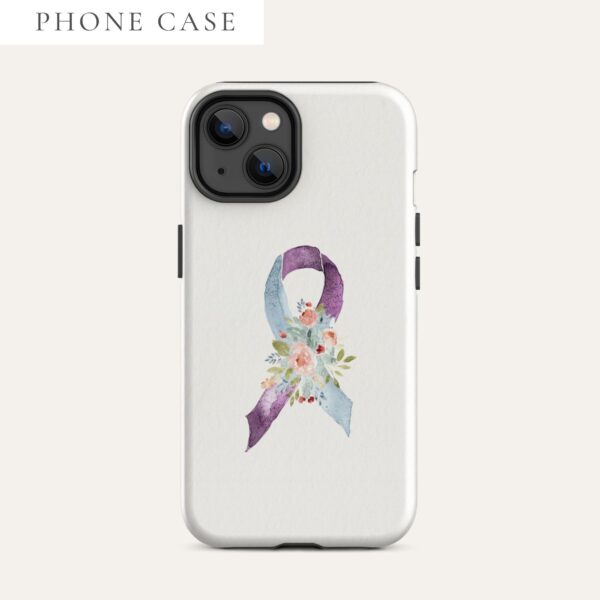 Pastel Floral Purple & Light Blue Awareness Ribbon Tough Case for iPhone® In Beige