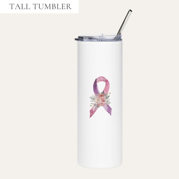 Pastel Floral Purple & Pink Awareness Ribbon Stainless Steel Tumbler