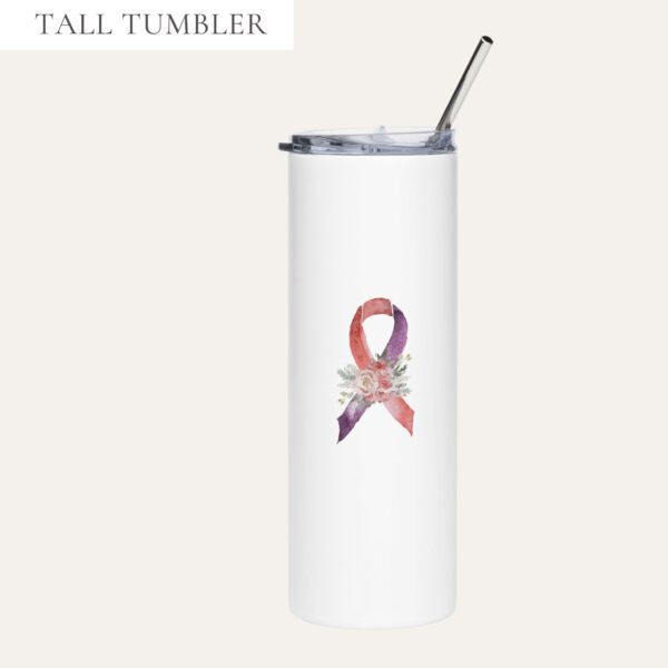 Pastel Floral Purple & Red Awareness Ribbon Stainless Steel Tumbler