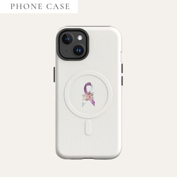 Pastel Floral Purple & White Awareness Ribbon MagSafe® Tough Case For iPhone® In Beige
