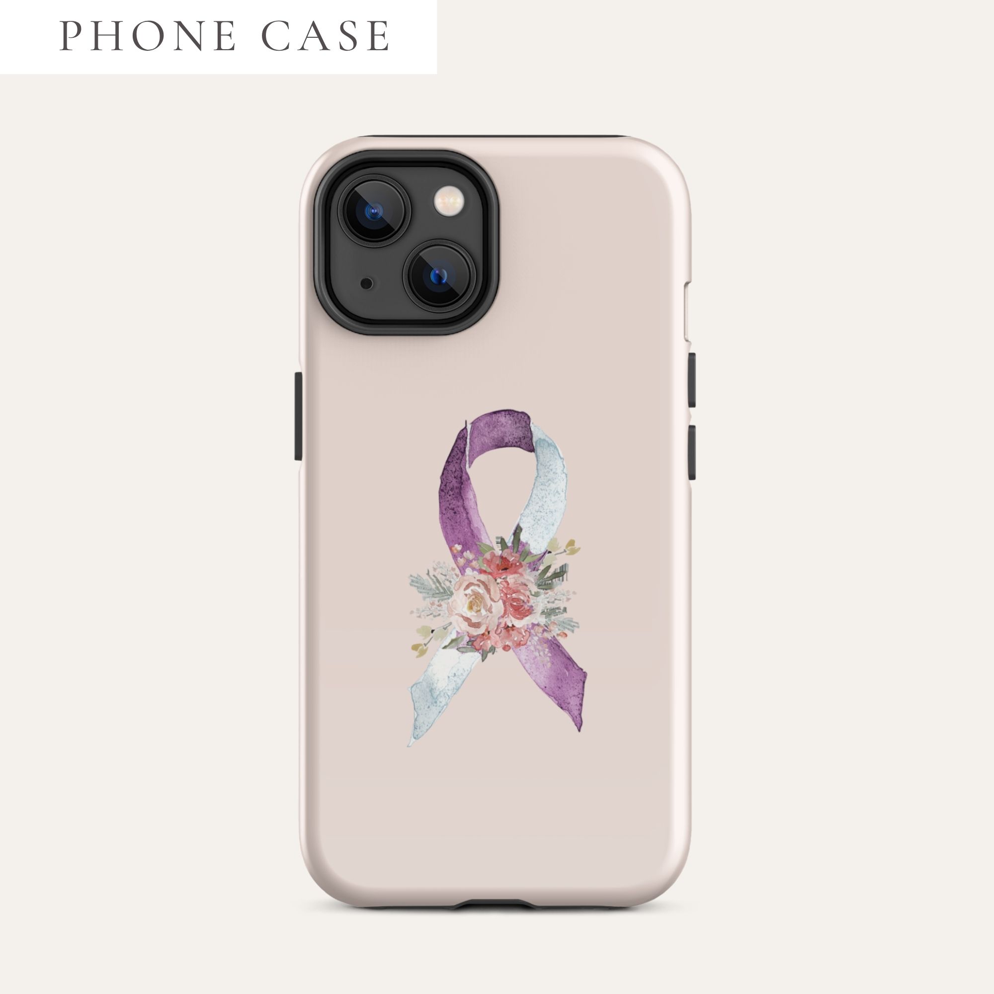 Pastel Floral Purple & White Awareness Ribbon Tough Case for iPhone® In Pink