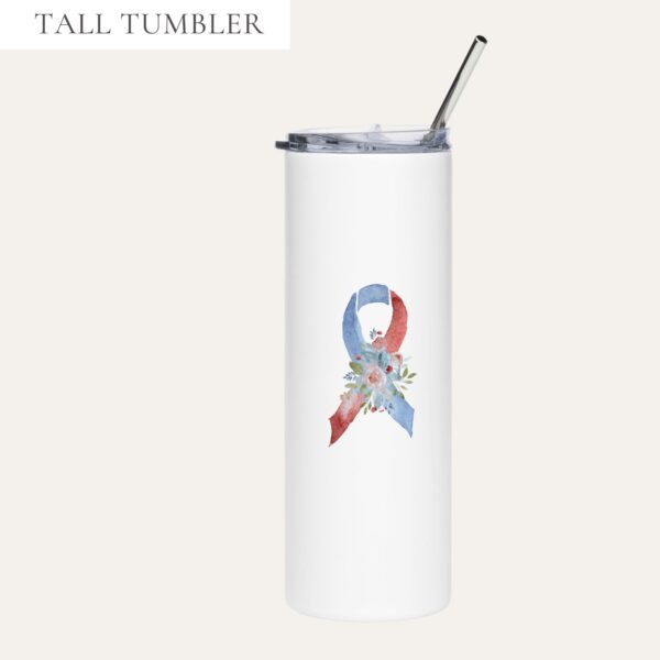 Pastel Floral Red & Blue Awareness Ribbon Stainless Steel Tumbler