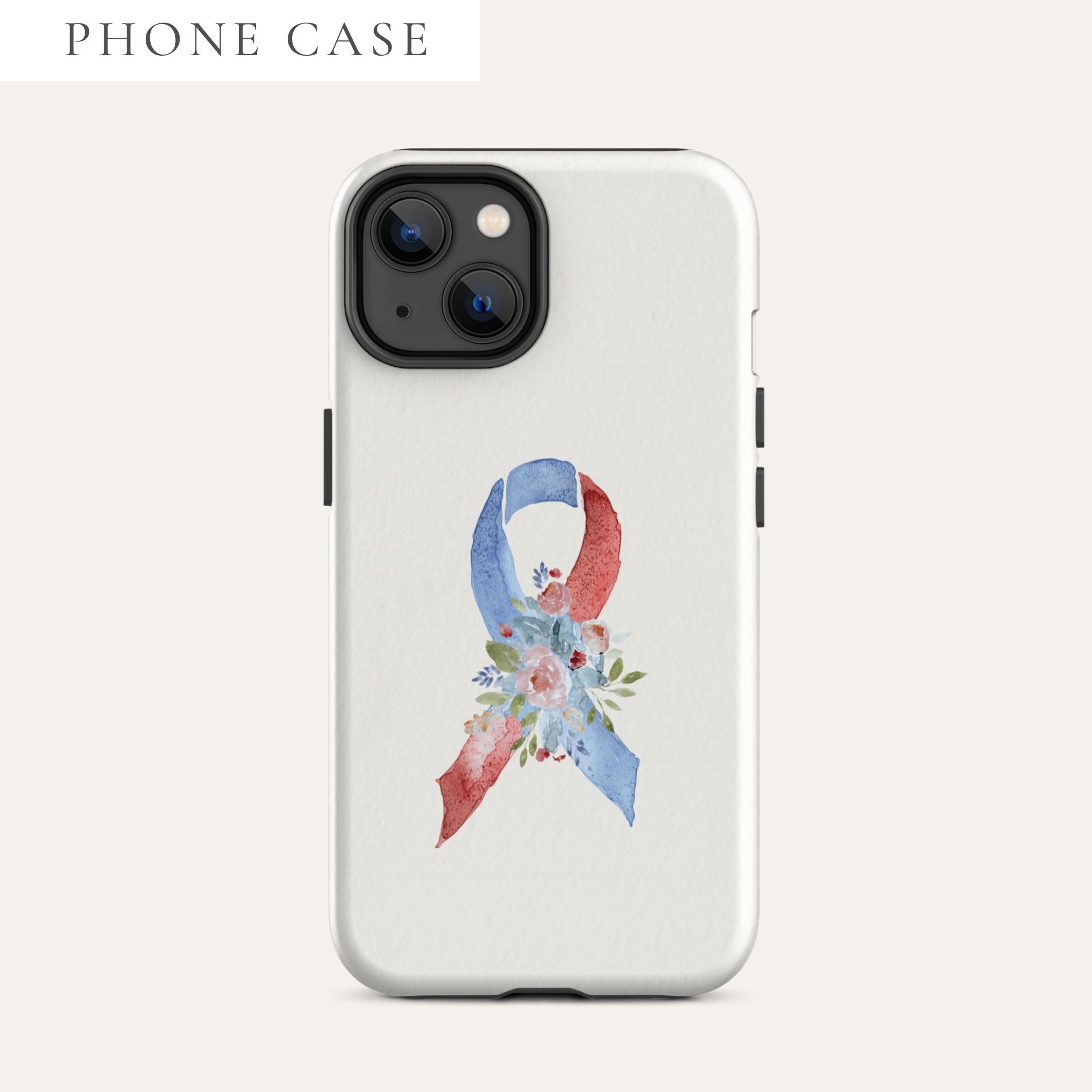 Pastel Floral Red & Blue Awareness Ribbon Tough Case for iPhone® In Beige