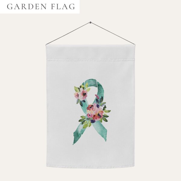 Pastel Floral Teal Awareness Ribbon Garden Flag