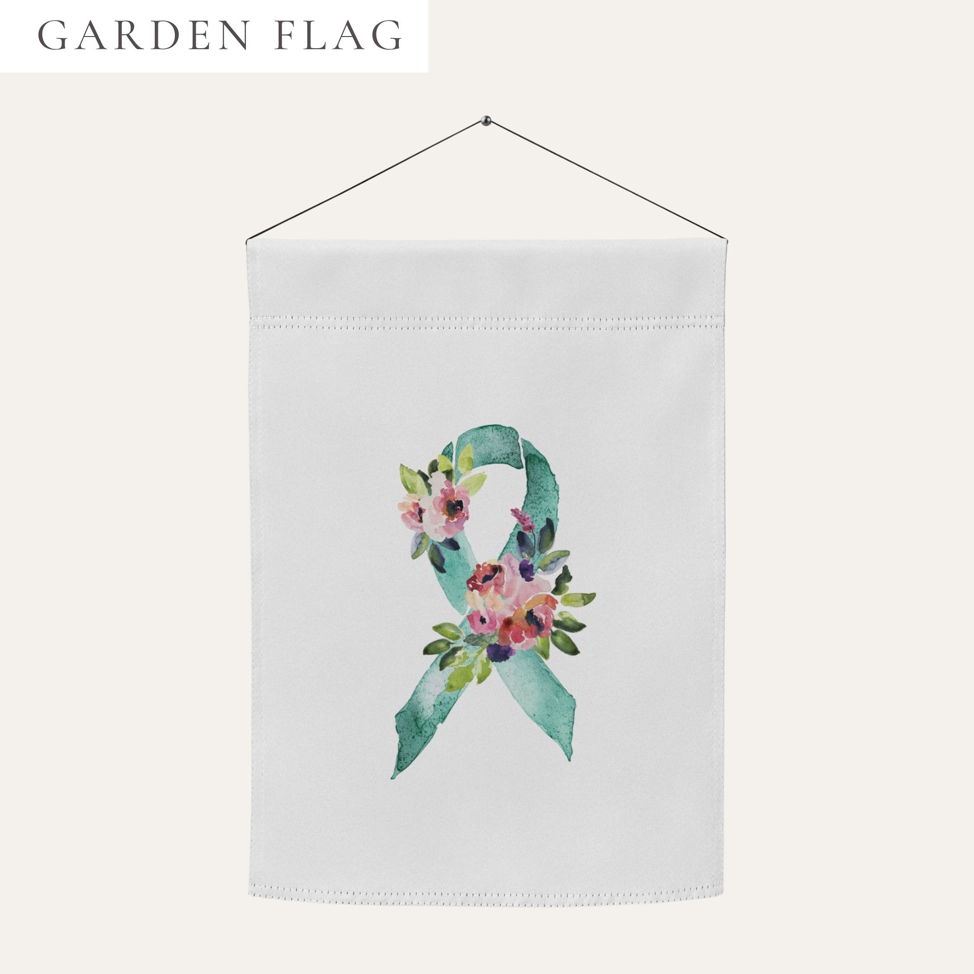 Pastel Floral Teal Awareness Ribbon Garden Flag