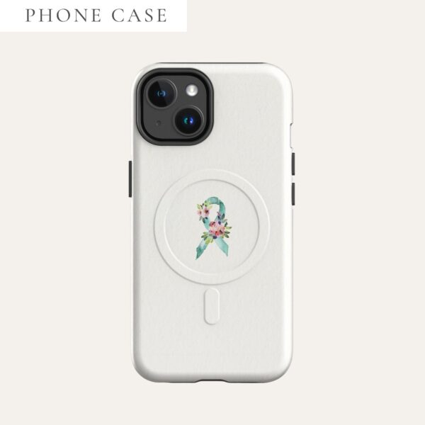 Pastel Floral Teal Awareness Ribbon MagSafe® Tough Case For iPhone® In Beige