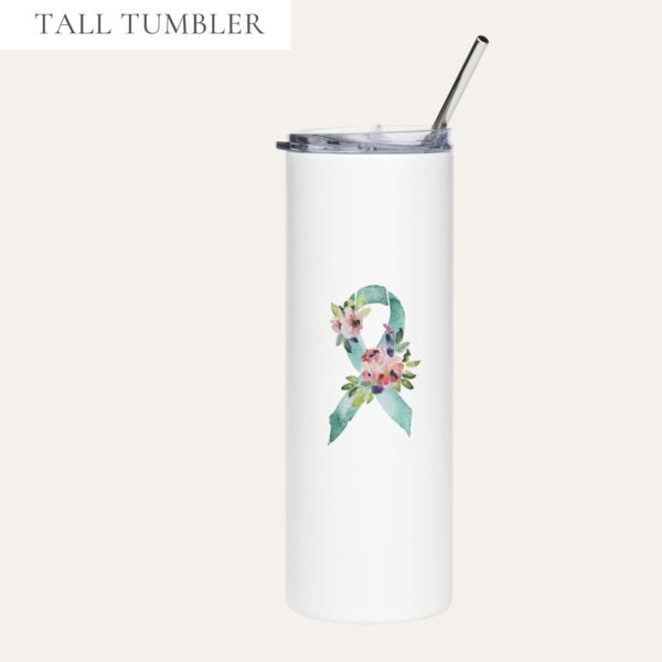 Pastel Floral Teal Awareness Ribbon Stainless Steel Tumbler
