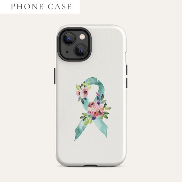 Pastel Floral Teal Awareness Ribbon Tough Case for iPhone® In Beige