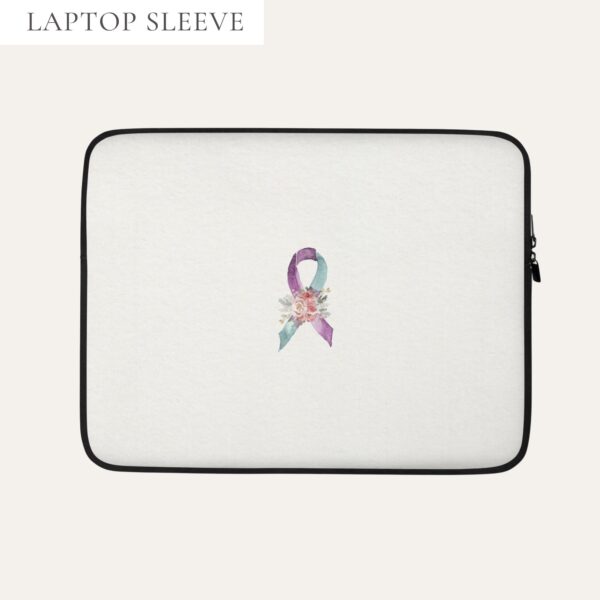Pastel Floral Teal & Purple Awareness Ribbon Laptop Sleeve In Beige
