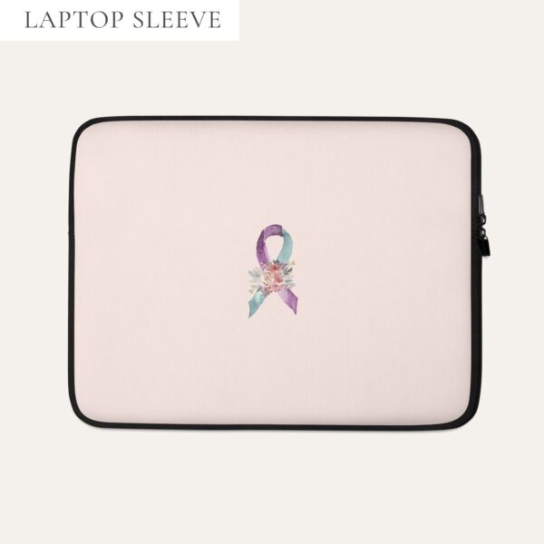 Pastel Floral Teal & Purple Awareness Ribbon Laptop Sleeve In Pink