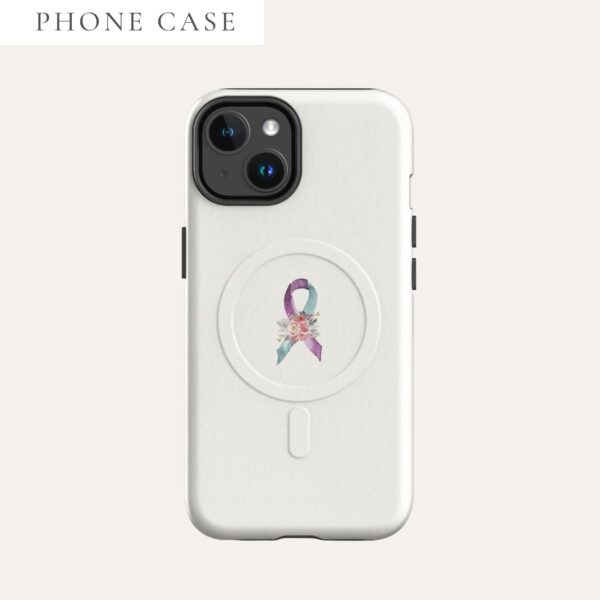 Pastel Floral Teal & Purple Awareness Ribbon MagSafe® Tough Case For iPhone® In Beige