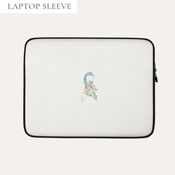 Pastel Floral Teal & White Awareness Ribbon Laptop Sleeve In Beige