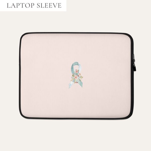 Pastel Floral Teal & White Awareness Ribbon Laptop Sleeve In Pink