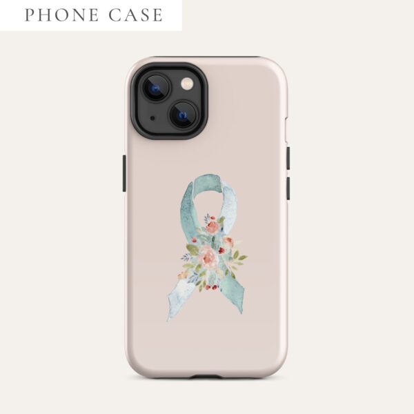 Pastel Floral Teal & White Awareness Ribbon Tough Case for iPhone® In Pink