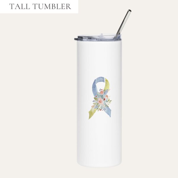 Pastel Floral Yellow & Blue Awareness Ribbon Stainless Steel Tumbler