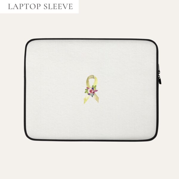 Pastel Floral Yellow & Gold/Brown Awareness Ribbon Laptop Sleeve In Beige