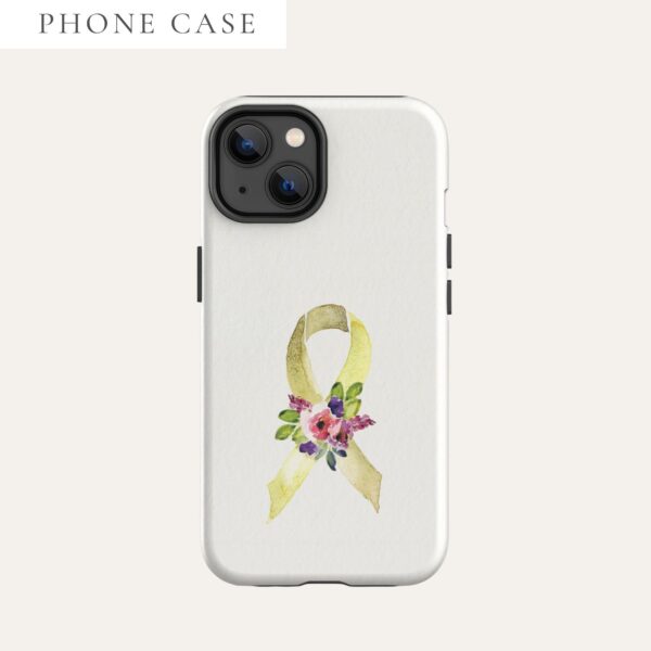 Pastel Floral Yellow & Gold/Brown Awareness Ribbon Tough Case for iPhone® In Beige