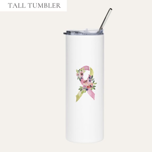 Pastel Floral Yellow & Pink Awareness Ribbon Stainless Steel Tumbler