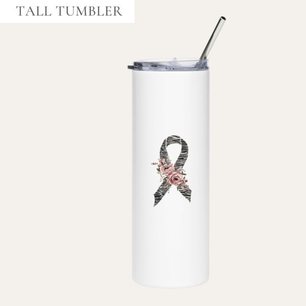 Pastel Floral Zebra Awareness Ribbon Stainless Steel Tumbler