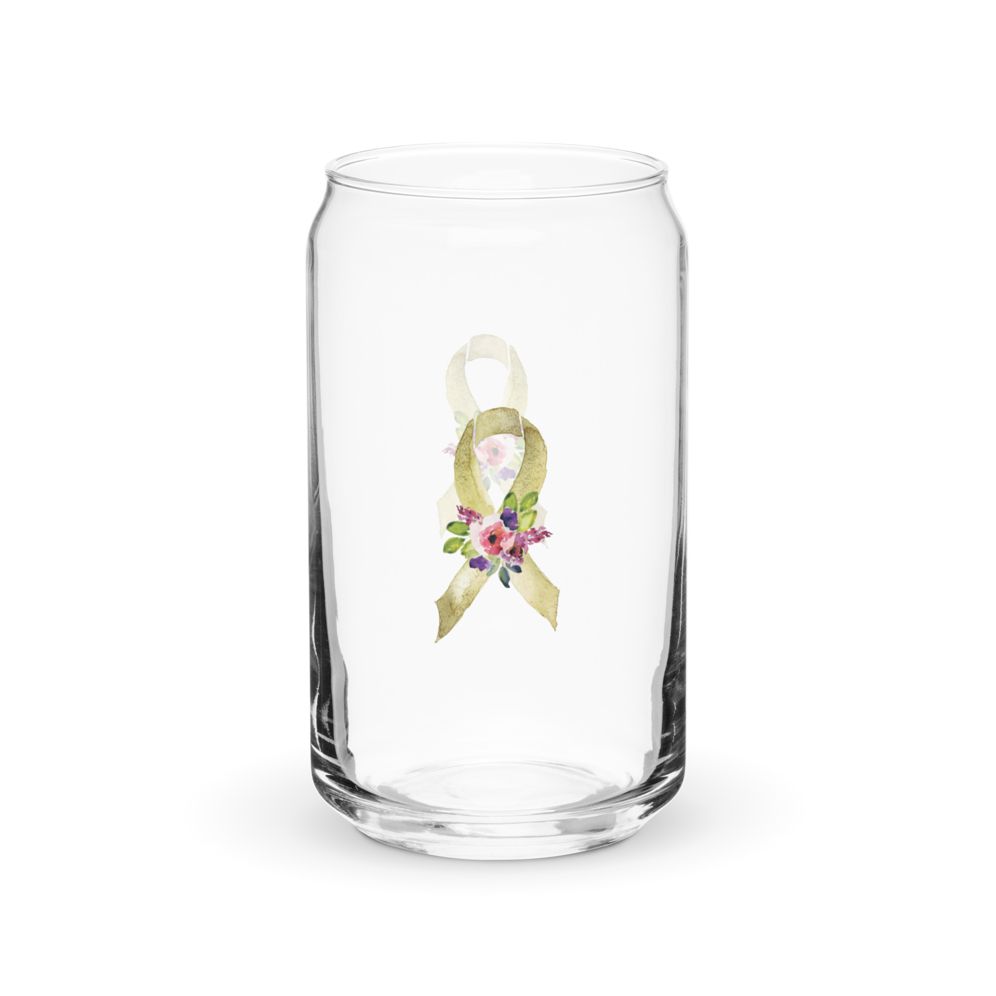 Pastel Floral Gold Awareness Ribbon Glass Can W/ Lid - Image 7