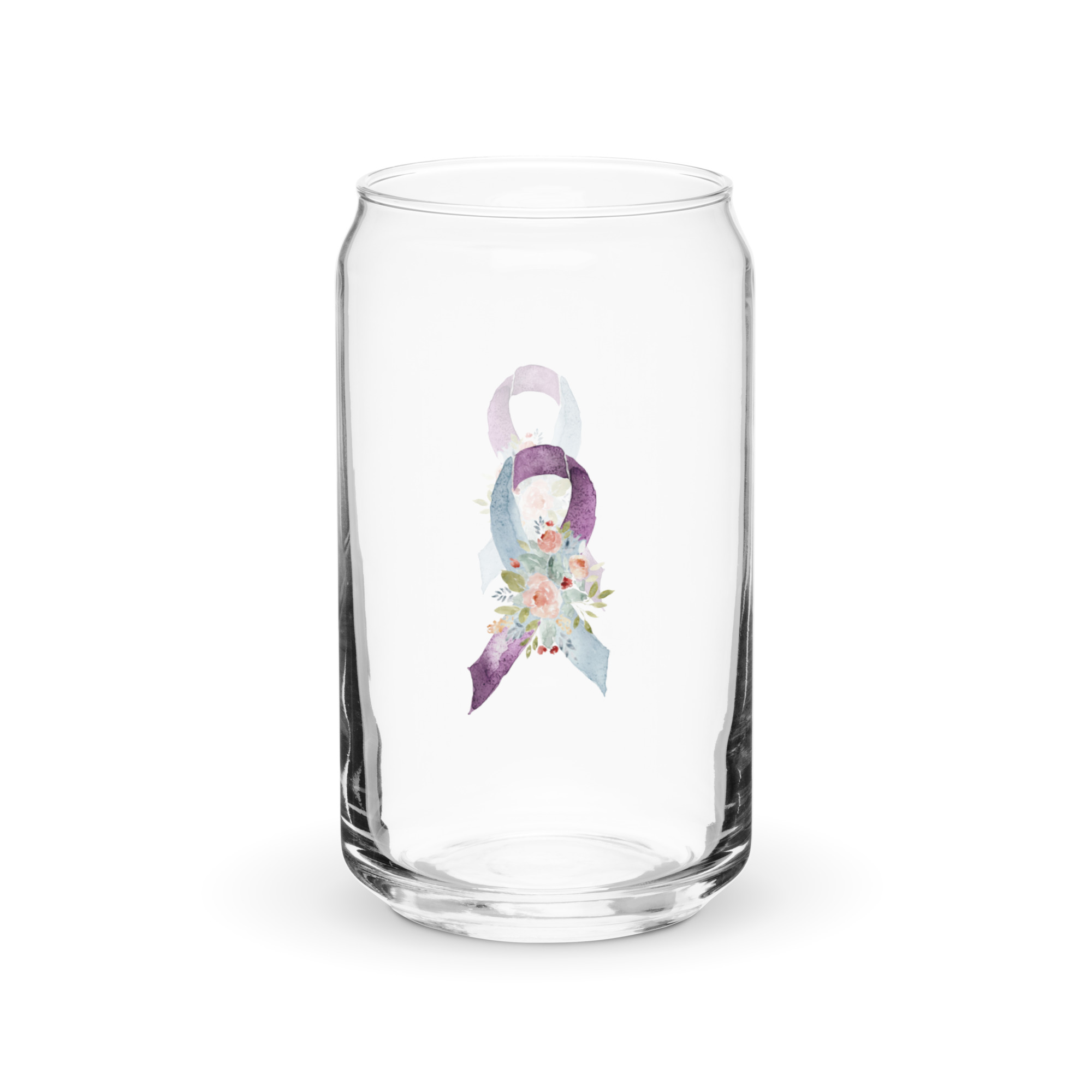 Pastel Floral Purple & Light Blue Awareness Ribbon Glass Can W/ Lid - Image 7