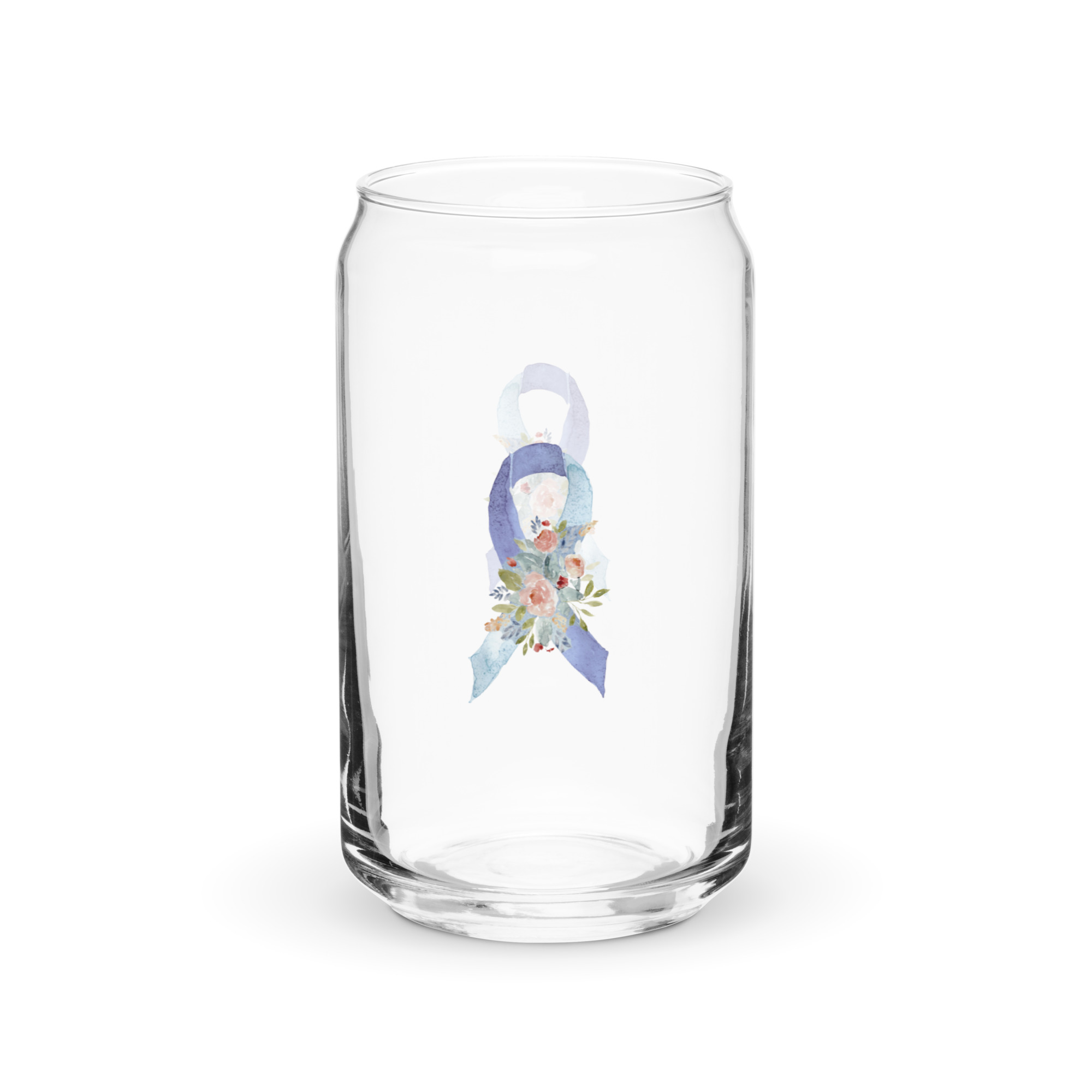 Pastel Floral Light Blue & Blue Awareness Ribbon Glass Can W/ Lid - Image 7