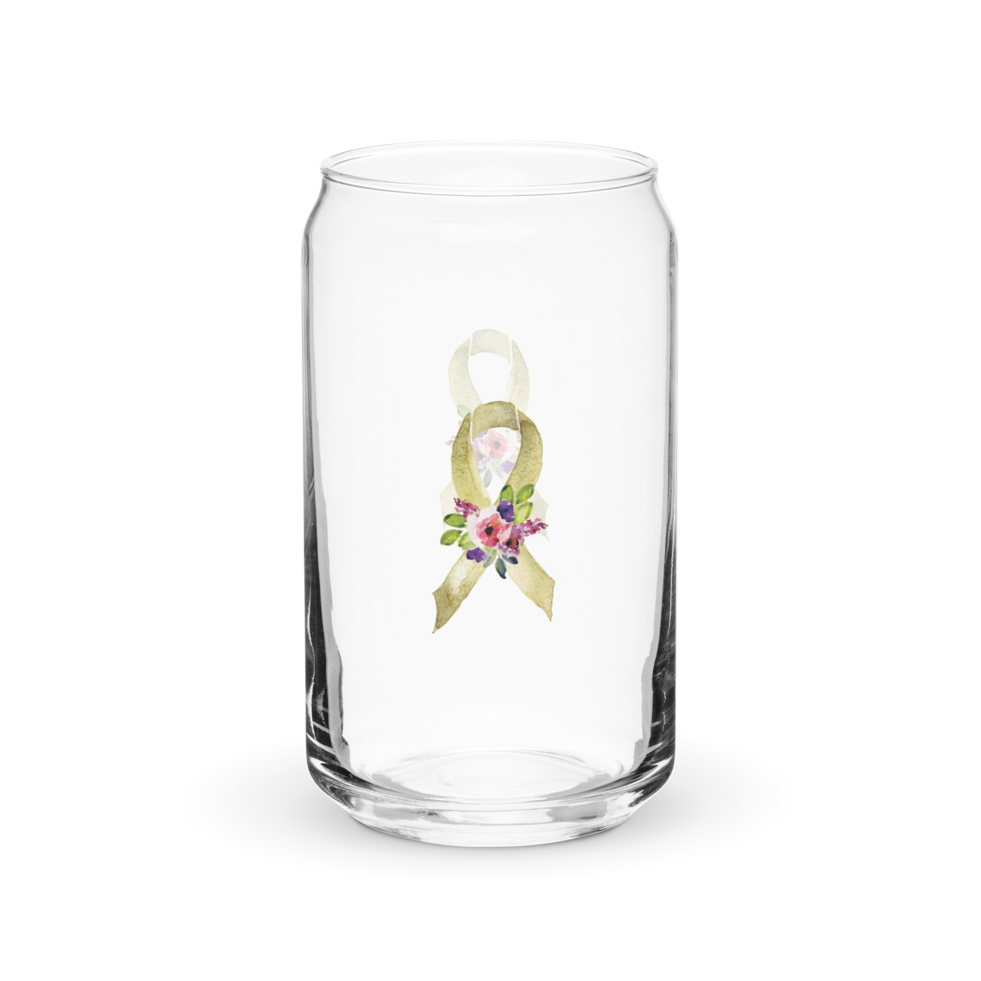 Pastel Floral Gold Awareness Ribbon Glass Can W/ Lid - Image 8