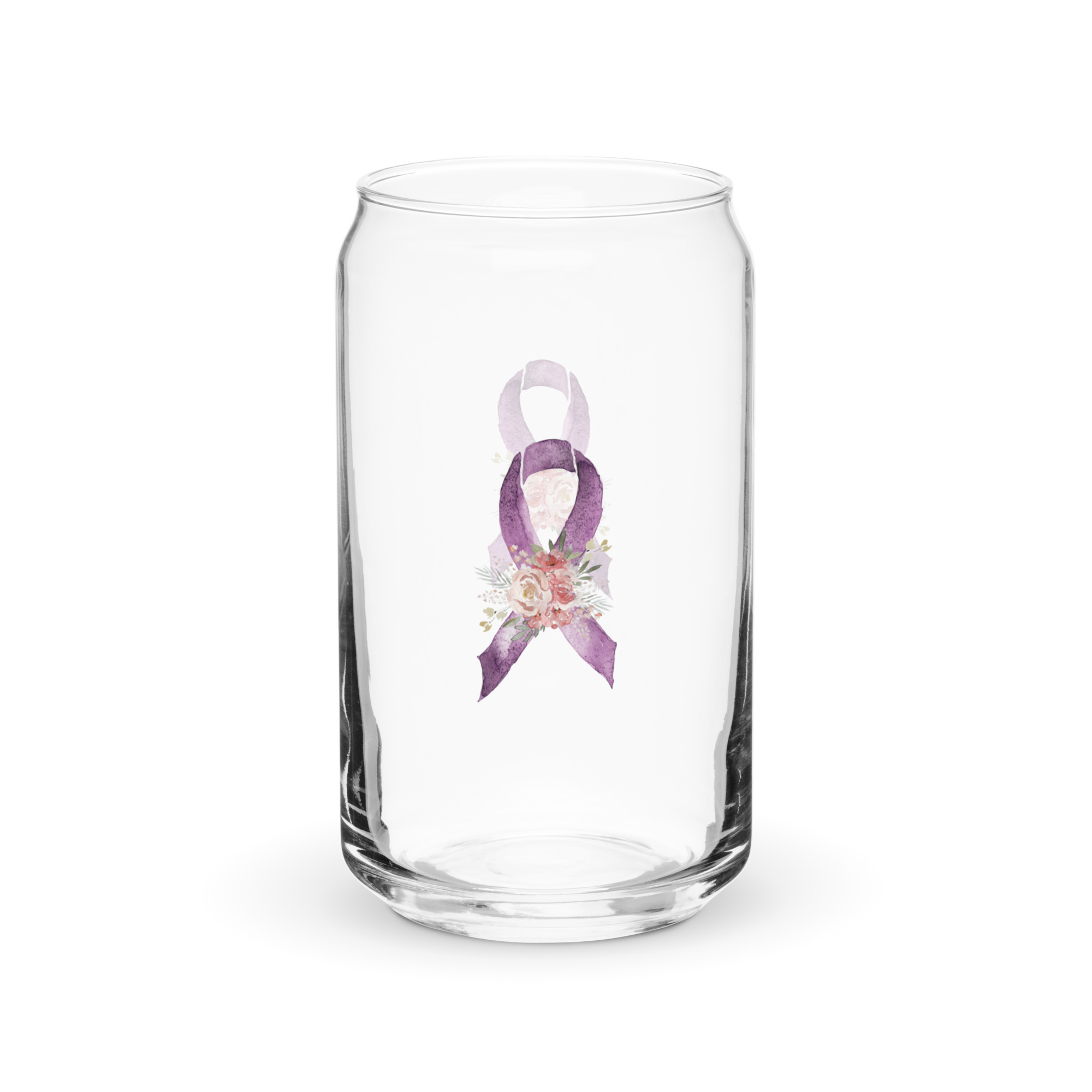 Pastel Floral Purple Awareness Ribbon Glass Can W/ Lid - Image 8