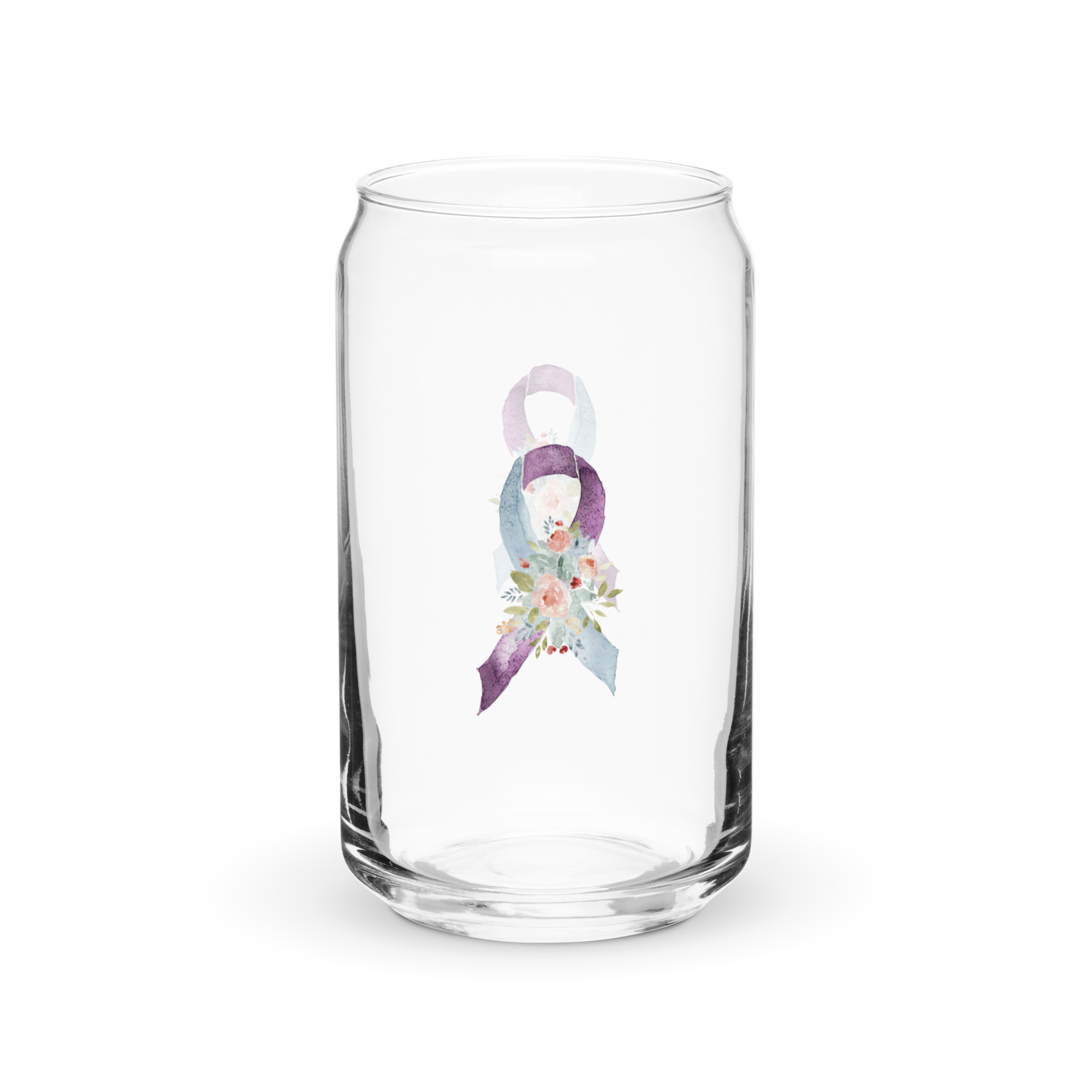 Pastel Floral Purple & Light Blue Awareness Ribbon Glass Can W/ Lid - Image 8