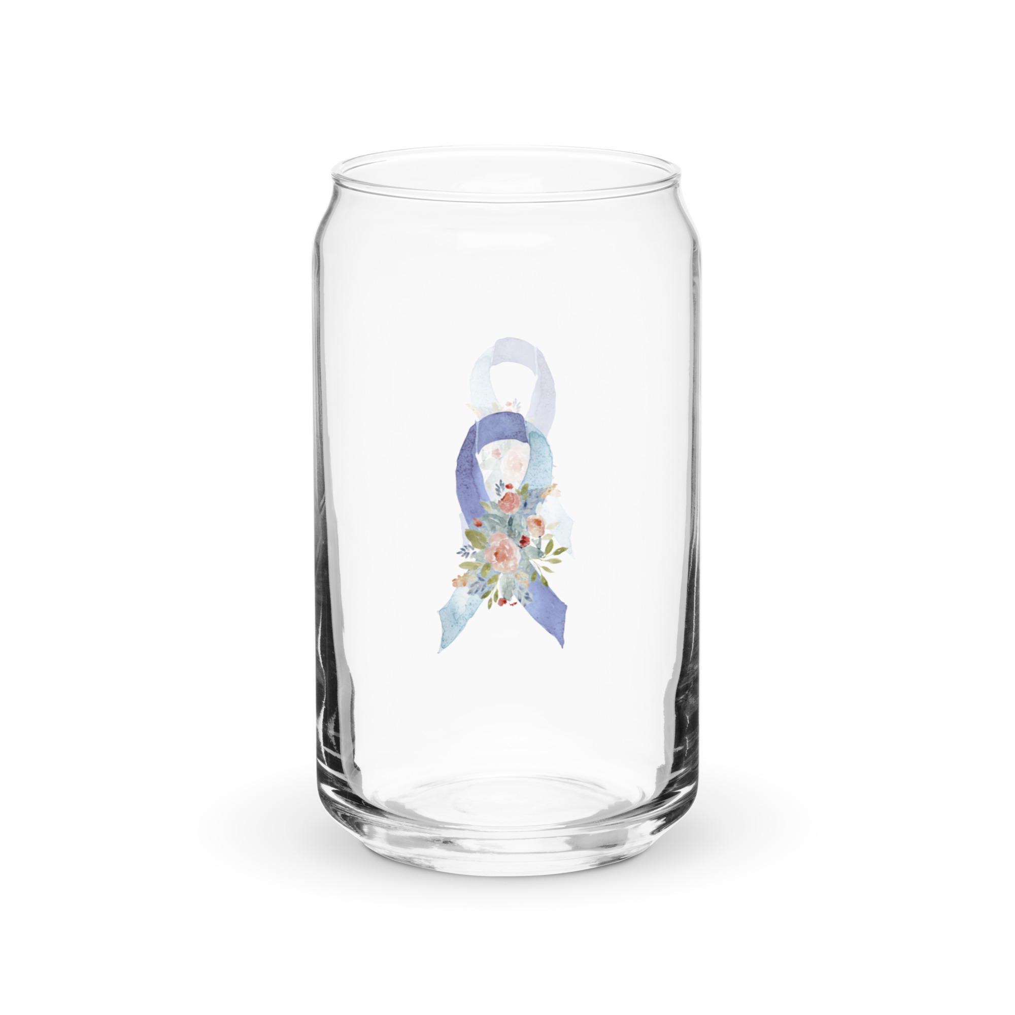 Pastel Floral Light Blue & Blue Awareness Ribbon Glass Can W/ Lid - Image 8