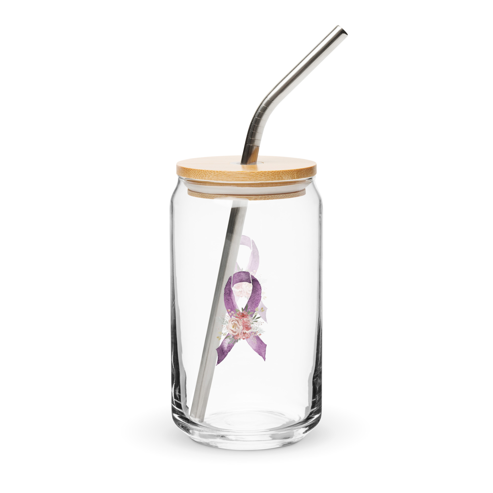 Pastel Floral Purple Awareness Ribbon Glass Can W/ Lid - Image 4
