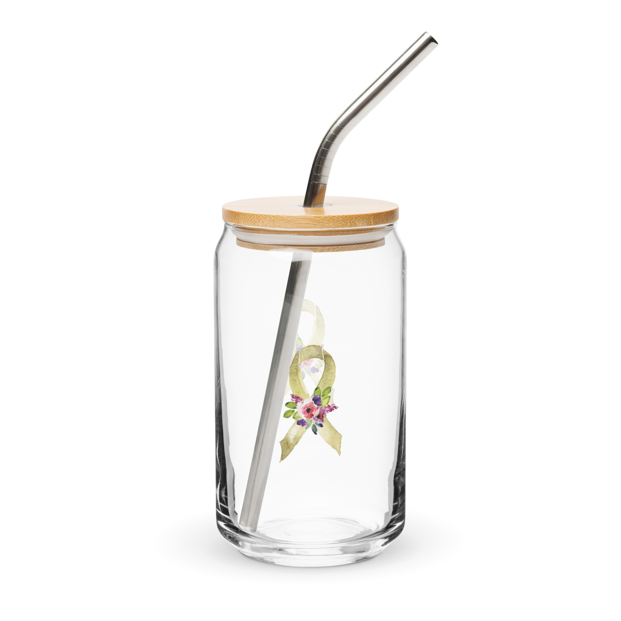 Pastel Floral Gold Awareness Ribbon Glass Can W/ Lid - Image 5