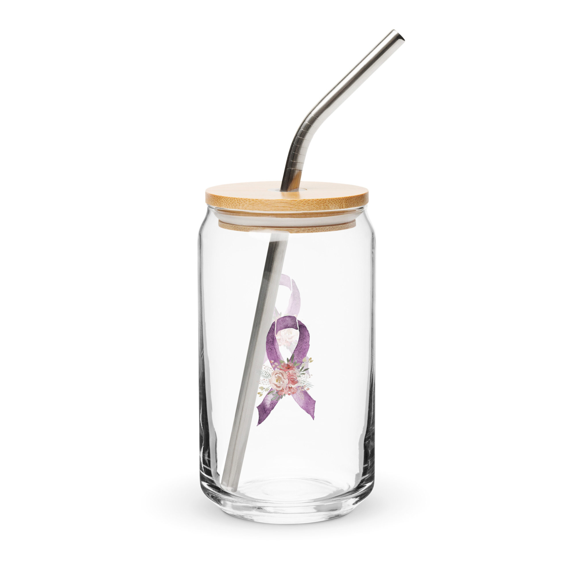Pastel Floral Purple Awareness Ribbon Glass Can W/ Lid - Image 5