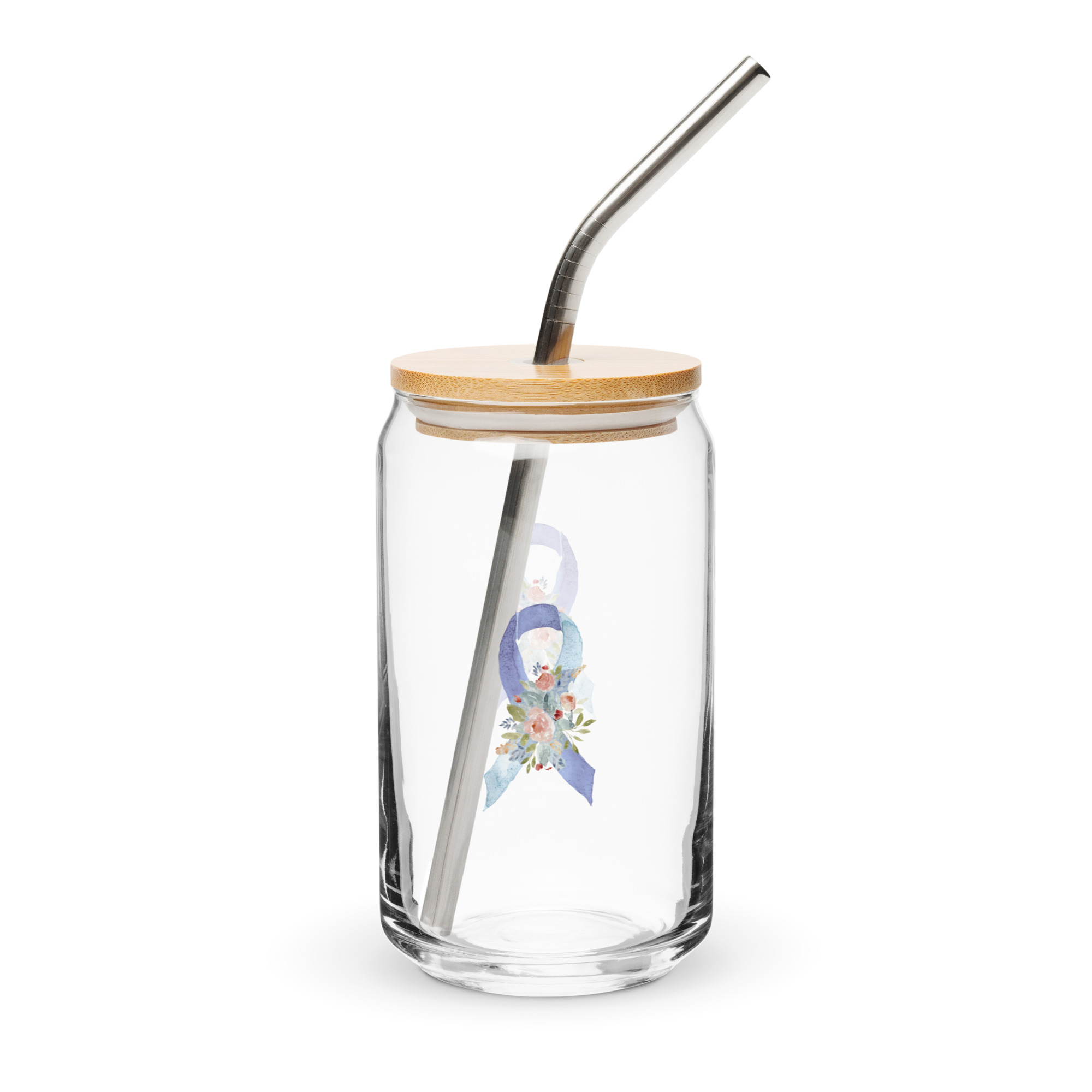 Pastel Floral Light Blue & Blue Awareness Ribbon Glass Can W/ Lid - Image 5