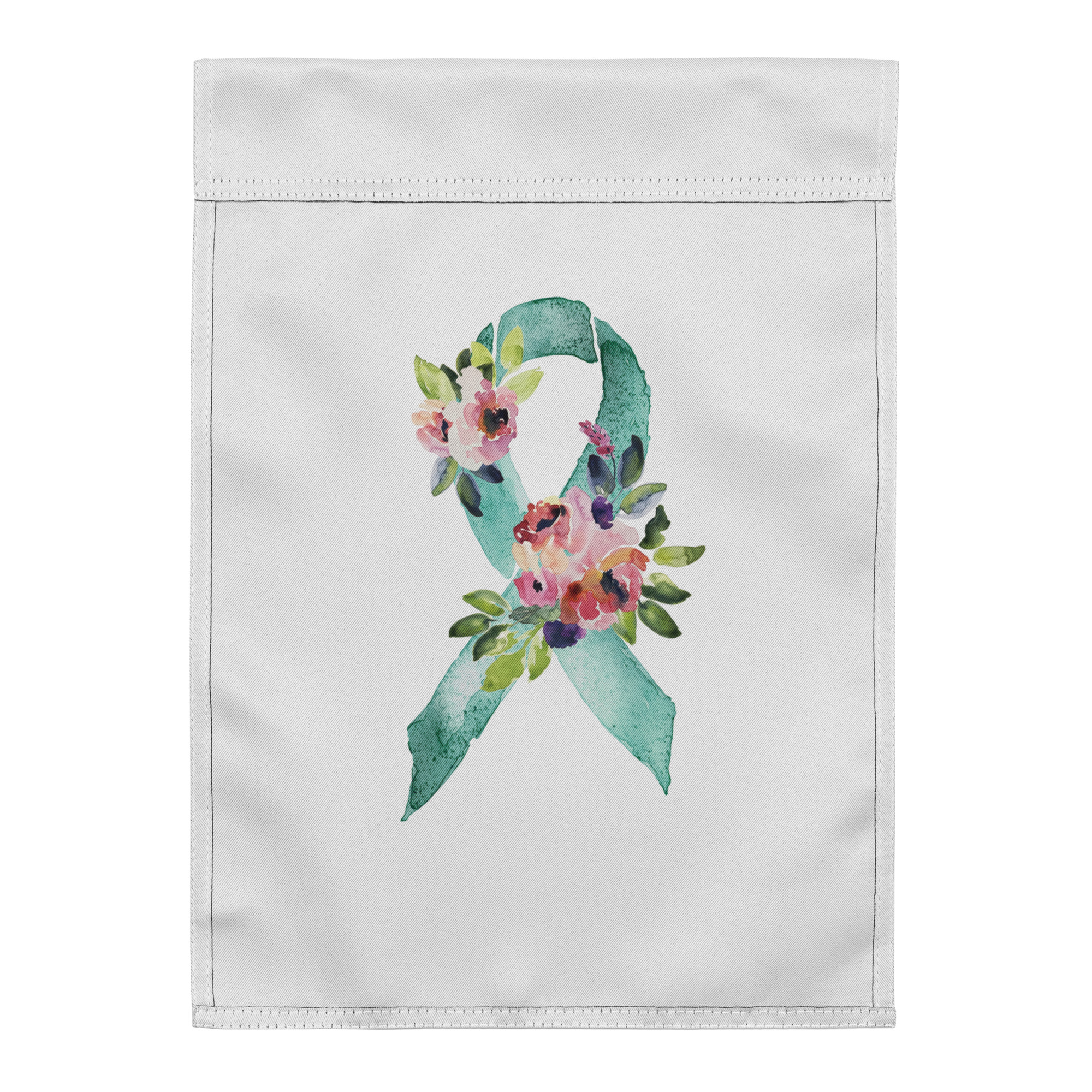 Pastel Floral Teal Awareness Ribbon Garden Flag - Image 3