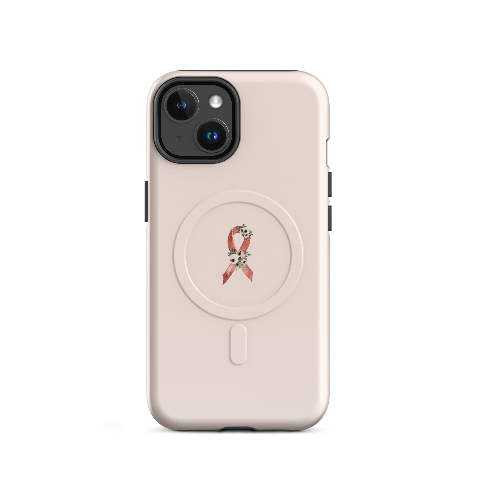 Pastel Floral Burgundy Awareness Ribbon MagSafe® Tough Case For iPhone® In Pink - Image 2