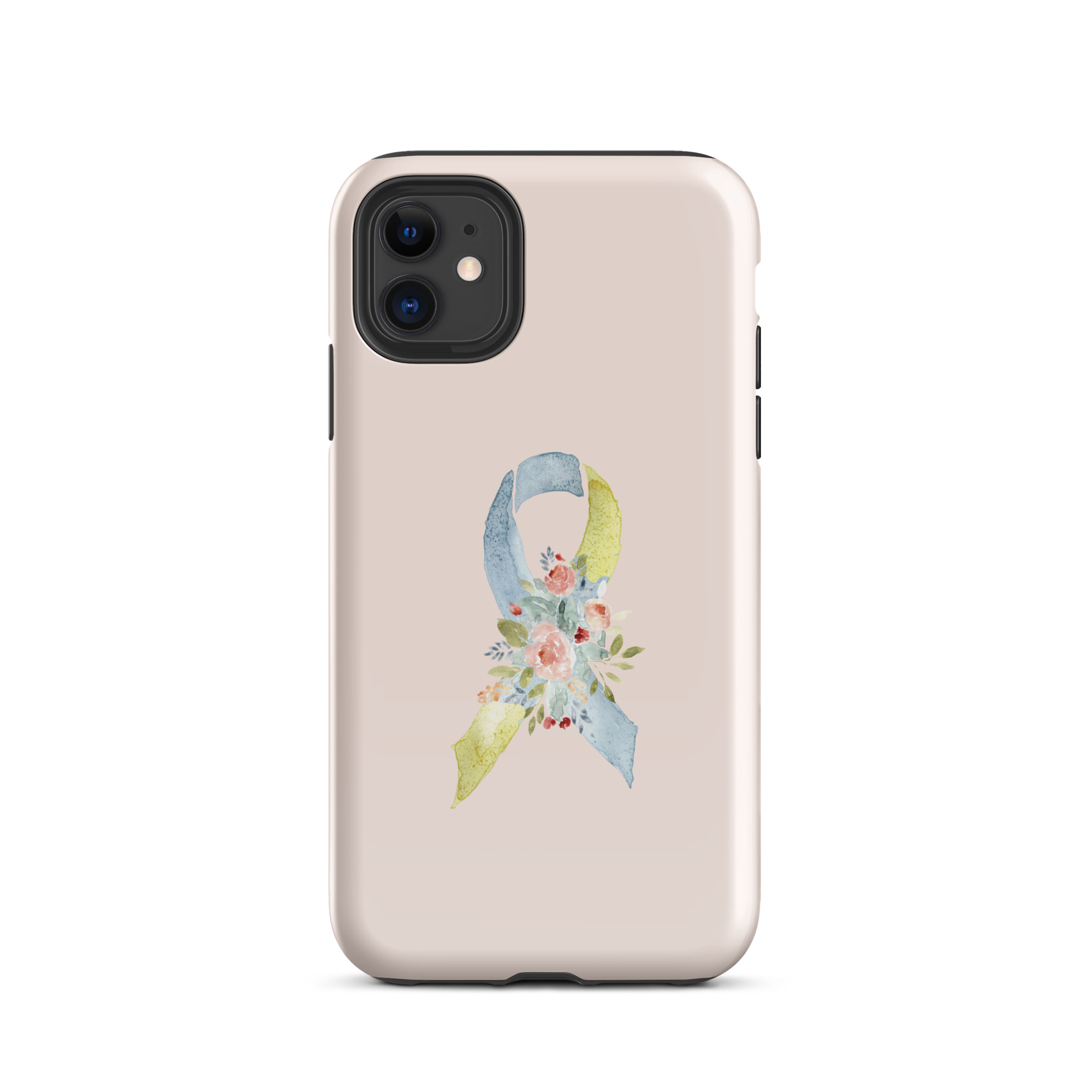 Pastel Floral Light Blue & Yellow Awareness Ribbon Tough Case for iPhone® In Pink - Image 2