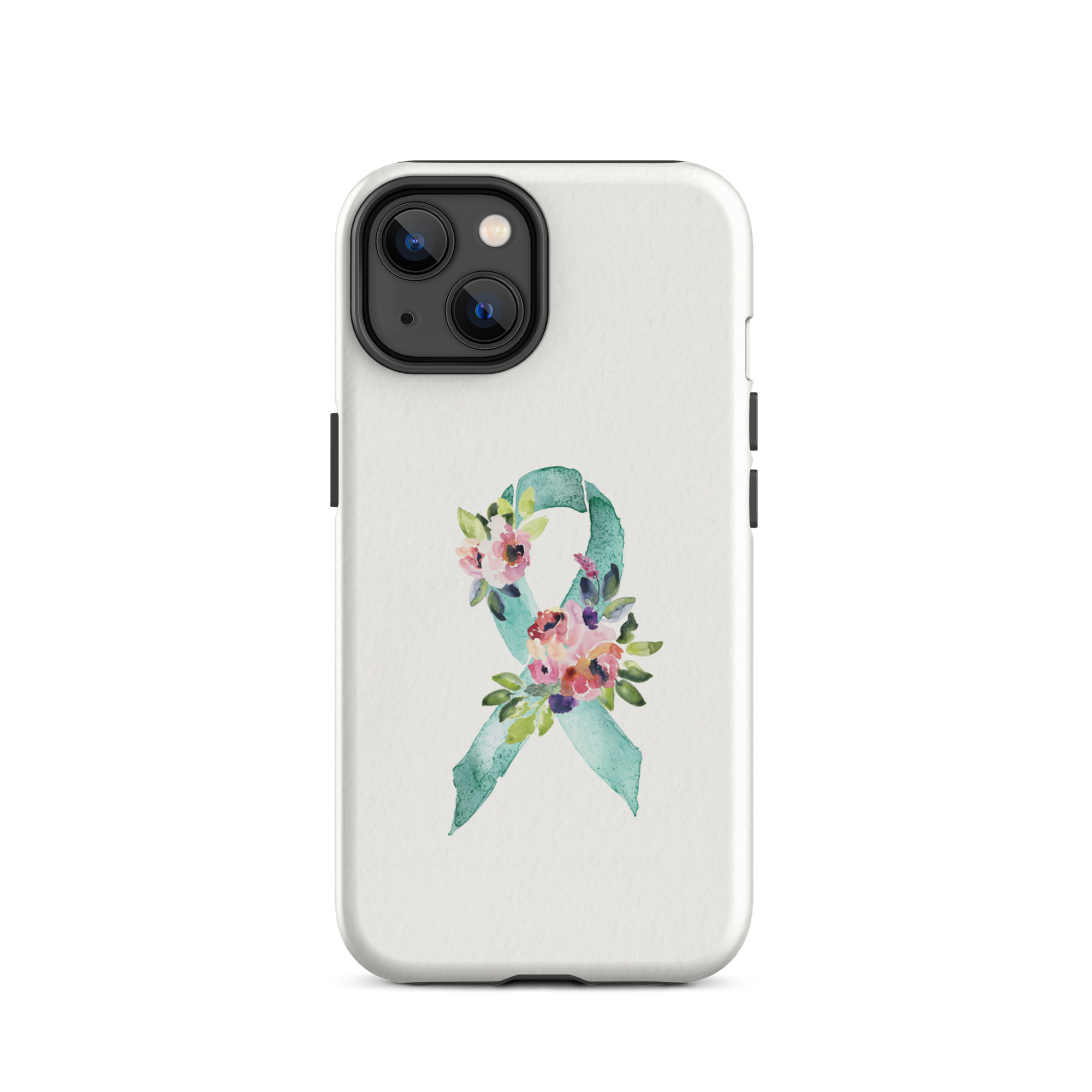 Pastel Floral Teal Awareness Ribbon Tough Case for iPhone® In Beige - Image 2