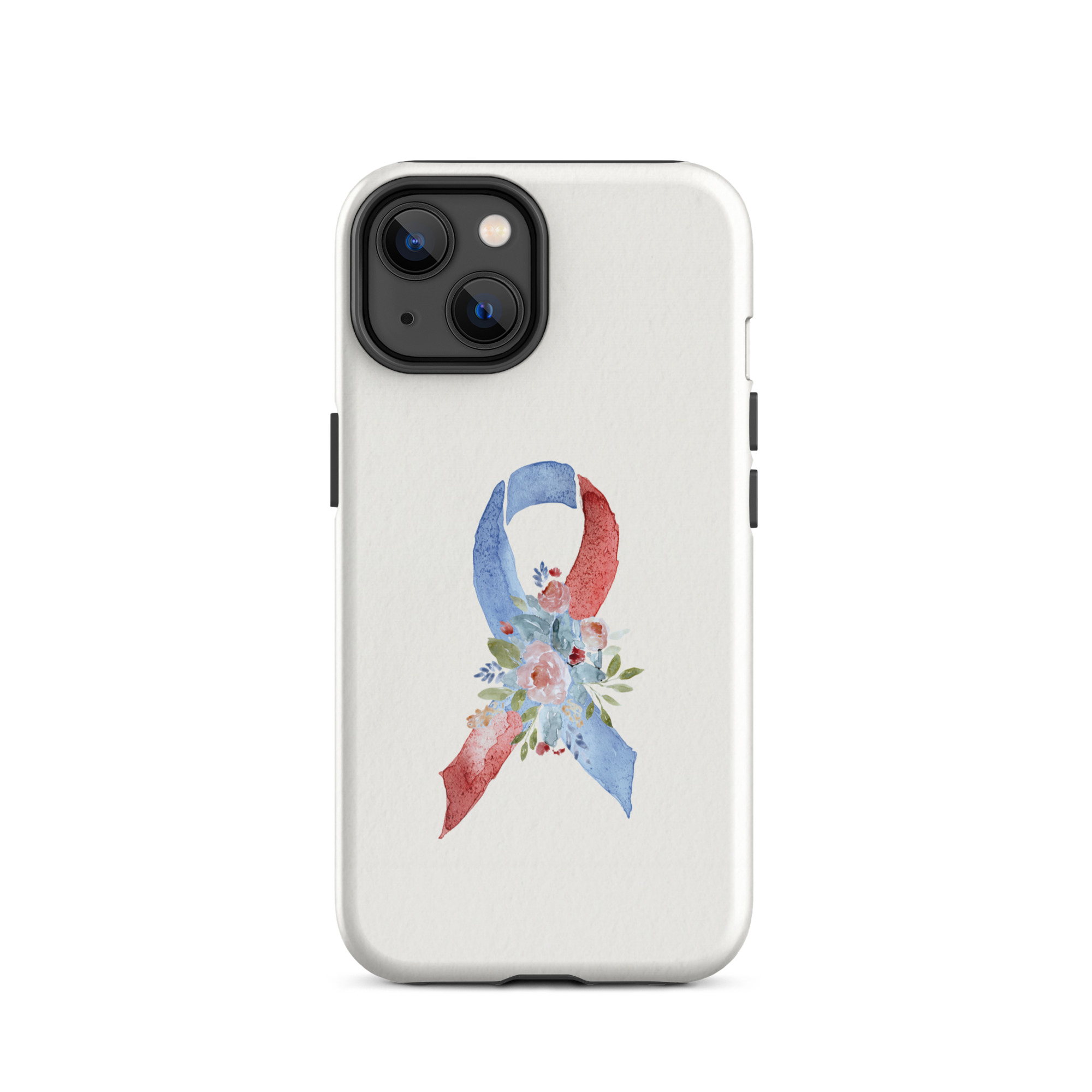 Pastel Floral Red & Blue Awareness Ribbon Tough Case for iPhone® In Beige - Image 2