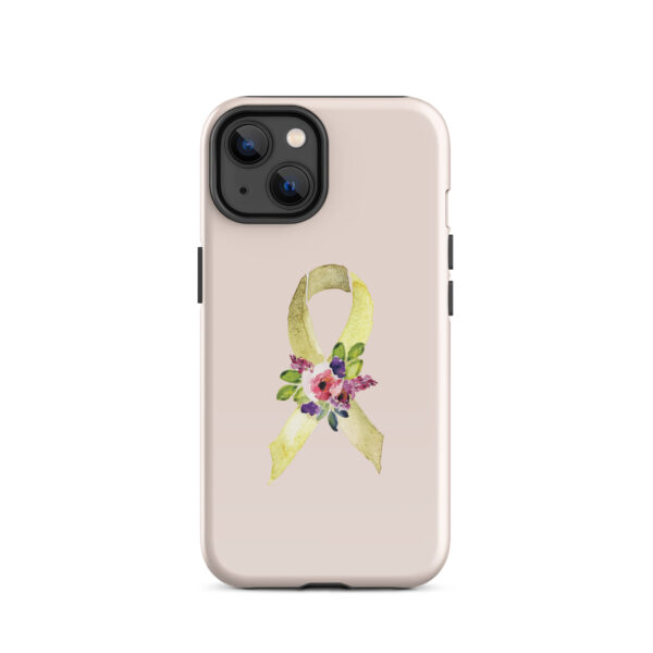 Pastel Floral Yellow & Gold/Brown Awareness Ribbon Tough Case for iPhone® In Pink