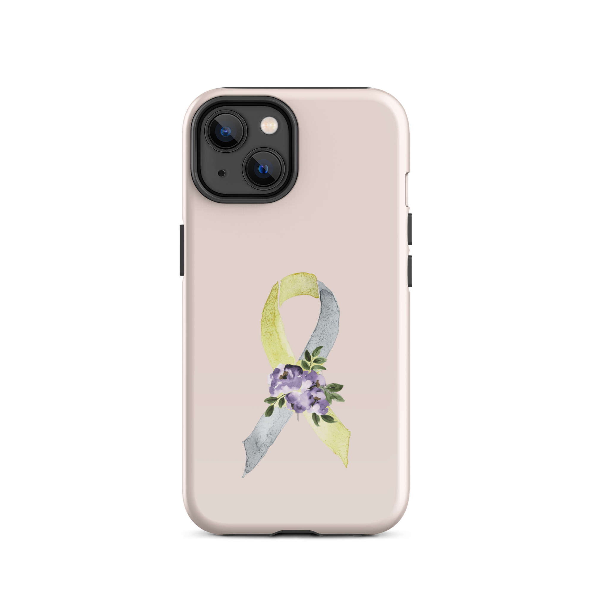 Pastel Floral Gold & Silver Awareness Ribbon Tough Case for iPhone® In Pink - Image 2