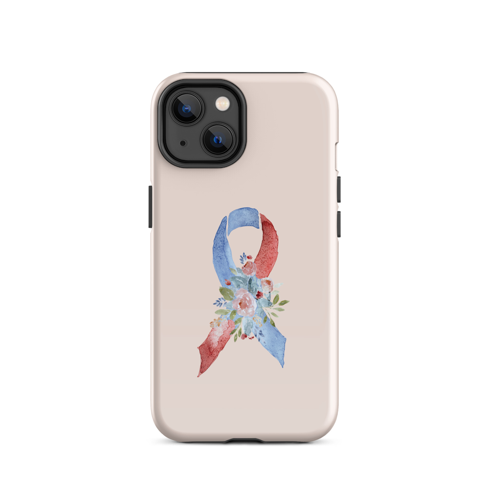 Pastel Floral Red & Blue Awareness Ribbon Tough Case for iPhone® In Pink - Image 2