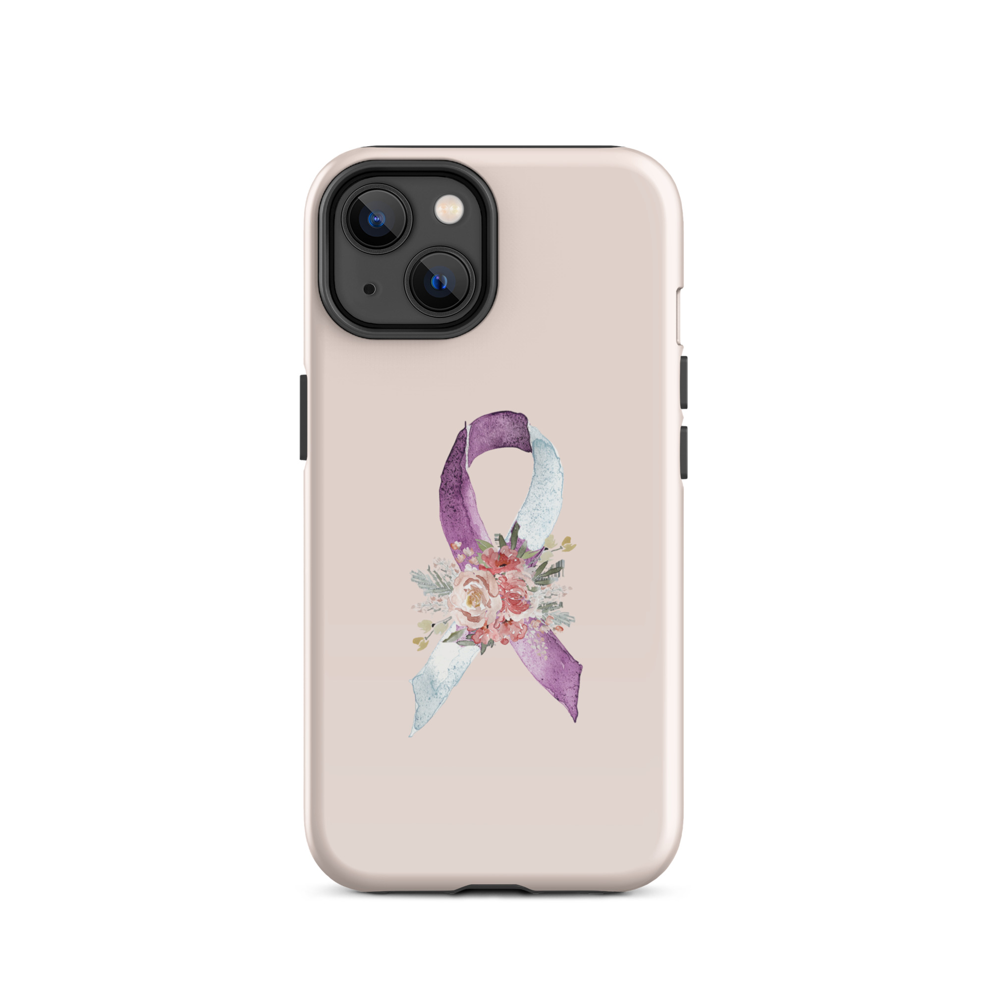 Pastel Floral Purple & White Awareness Ribbon Tough Case for iPhone® In Pink - Image 2