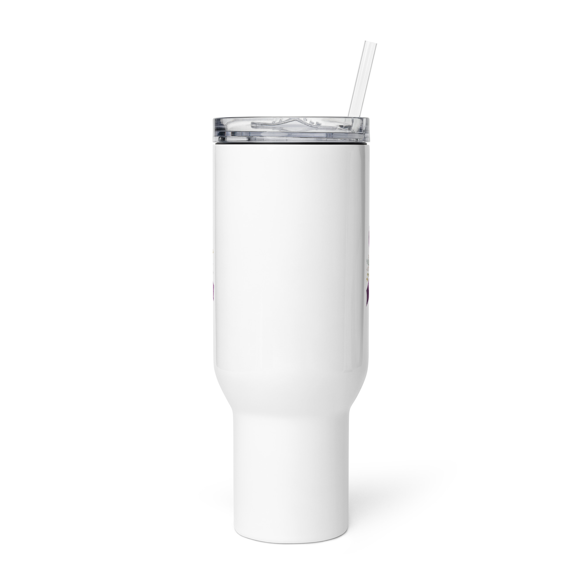 Pastel Floral Purple Awareness Ribbon Travel Mug With A Handle - Image 4